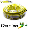 30M GARDEN HOSE PIPE REEL & FITTINGS REINFORCED TOUGH OUTDOOR HOSEPIPE Yellow