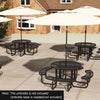 Outdoor Round Picnic Table & Bench Garden 115cm Coated Steel Table