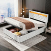 NEW LED OTTOMAN STORAGE PANEL WHITE FABRIC UPHOLSTERED BED FRAME DOUBLE Vsdkycaw