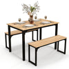 3-Piece Dining Table Set Industrial Breakfast Kitchen Table Set with 2 Benches