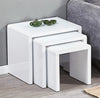 Nest of 3 Tables Grey Tempered Glass Top White High Gloss Side End Coffee Home
