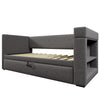 Daybed with Pull Out Trundle, 3ft Sofa Bed Upholstered Single Bed Frame, Grey