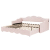 Daybed with Trundle Under Bed 3ft Single Upholstered Sofa Bed, 90x190 cm, Pink