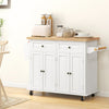 Rolling Kitchen Island Cart with Rubber Wood Top, Spices Cream White