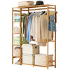 Bamboo Wooden Single Clothes Rail Garment Rack Hanging Stand Open Wardrobe Shelf