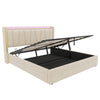 KING 5FT OTTOMAN STORAGE UPHOLSTERED BED FRAME WITH HEADBOARD & LED LIGHTS BEIGE
