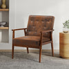 Linen/Distressed Leather Lounge Chair Occasional Retro Tub Armchair Padded Seat