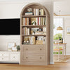 Arched Bookcase with Drawers Arch Display Cabinet Tall Bookshelf 79.5x36x177cm