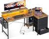 L Shaped Gaming Desk with LED Lights & Power Outlets 140x80cm Corner
