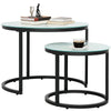 Nesting Coffee Table Set of 2, Marble-Effect Glass Round Side Tables, White
