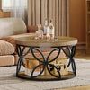 Round Coffee Table 2-Tier Industrial Center Table with Storage for Living Room