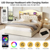 Upholstered Ottoman Storage Bed, 5ft King Size Bed Frame with LED & USB, Beige
