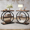 End Table Set of 2, Wooden Narrow Small Side Sofa Table with 3 Storage Shelves