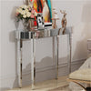 Elegant Glass Entryway Silver Console Table w/ Sturdy Square Mirrored Glass Legs
