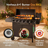 Gas BBQ, 6+1 Burner Barbeque Grill with Gas Hose & Regulator