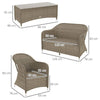 Four-Piece Rattan Sofa Set, with Glass-Top Table - Light Grey