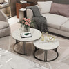 Set of 2 Nesting Coffee Table Marble Round Accent Tables Dual Pole Legs Lounge