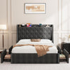 Full Size Bed Frame with Charging Station, Storage 4 Drawers and Headboard
