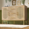 Sideboard Cabinet Wooden Rattan 2 Doors 3 Drawers Cupboard Storage Furniture