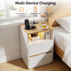 2 Drawers LED Bedside Table With Charging Socket Nightstand Bedside Cabinet UK