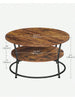 2-Tier Round Coffee Table with Storage Shelves, Industrial Wooden Center Table