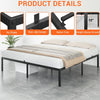 Double Metal Bed Frame Strong Platform Bed Frame Heavy Duty Black 153 x 203 cm