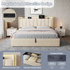 KING 5FT OTTOMAN STORAGE UPHOLSTERED BED FRAME WITH HEADBOARD & LED LIGHTS BEIGE