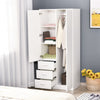2-Door Wardrobe w/ Adjustable Shelf 3 Drawers Mirror Home Storage, 180cm, White