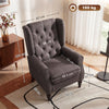 Retro Accent Chair Wingback Armchair with Wood Frame for Living Room Dark Grey