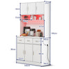 Kitchen Cupboard w/ LED & Power Outlet, Countertop, Tall Kitchen Cabinet, White