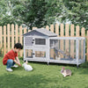 2-Story Wooden Rabbit Hutch Chicken Coop with Wheel and Roof Outdoor Bunny Cage