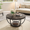 Round Coffee Table, 2-Tier Wooden Center Table w/ Storage Home Accent Table