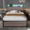 Single Bed Frame with LED Lights, 4 Drawers, Charging Station Metal Platform Bed