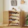 Bamboo Shoe Cabinet with Louvered Doors, 14 Pairs Footwear Cupboard for Hallway