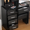 Dressing Table with LED Lights Mirror Stool Set Drawers Black Vanity Makeup Desk