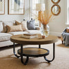 Round Coffee Table, 31.5'' Industrial Accent Cocktail Table with Storage Shelf
