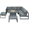 6pcs Outdoor Furniture Set, Garden Corner Sofa with Fire Pit Table, Aluminium