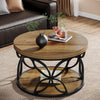 Round Coffee Table 2-Tier Industrial Center Table with Storage for Living Room
