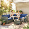4 Pieces Rattan Garden Furniture Sofa Set with Coffee Table Blue