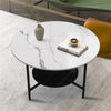 Glossy Round Coffee Table Accent Center Table Sintered Stone Sofa Side Desk