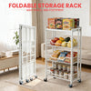 Foldable Kitchen Trolley on Wheels，4 Tier Storage Cart for Fruit Vegetable Snack