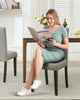 Set of 2 Modern Fabric Upholstered Dining Chairs, Curved Backrest+Solid Wood Leg