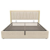 KING 5FT OTTOMAN STORAGE UPHOLSTERED BED FRAME WITH HEADBOARD & LED LIGHTS BEIGE