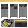 Bathroom Floor Cabinet Wooden Storage Cupboard with Adjustable Shelf & Doors
