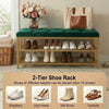2-Tier Velvet Top Bamboo Gold Metal Shoe Rack Stand Shoe Storage Shelf Hallway