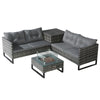 4-Seater Rattan Furniture Set with Fire Pit Table and Side Storage Box Grey