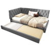 3ft Single Velvet Daybed with Trundle Bed, Upholstered Sofa Bed 90x190cm Grey