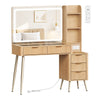 Dressing Table Tempered Glass Top Vanity Makeup Desk 5 Drawers LED Mirror