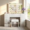 White Dressing Table High Gloss Vanity Makeup Desk 7 Drawers& Stool& LED Mirror