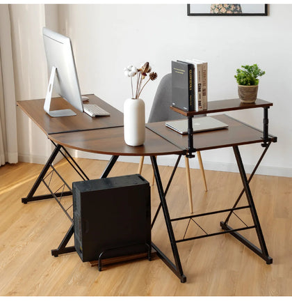 L-Shaped Corner Computer Desk PC Table Workstation W/ Monitor Stand & Host Tray
